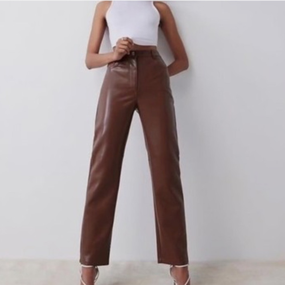 Aritzia Wilfred "The Melina" Vegan Leather Pants in cognac - Size 10
